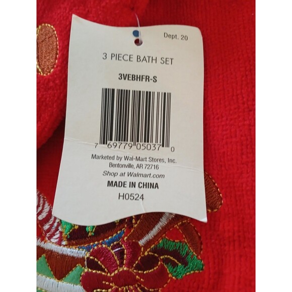 3-Piece 100% Cotton Christmas Towel set Embroidered Design Large Bath Towel Red - Picture 8 of 13